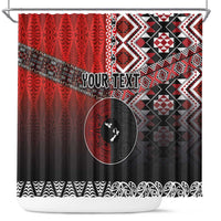 Personalised Aotearoa and Tonga Together Shower Curtain Manaia and Tongan Tribal Cross - Taniko and Ngatu Art Tattoo LT03 Red - Polynesian Pride