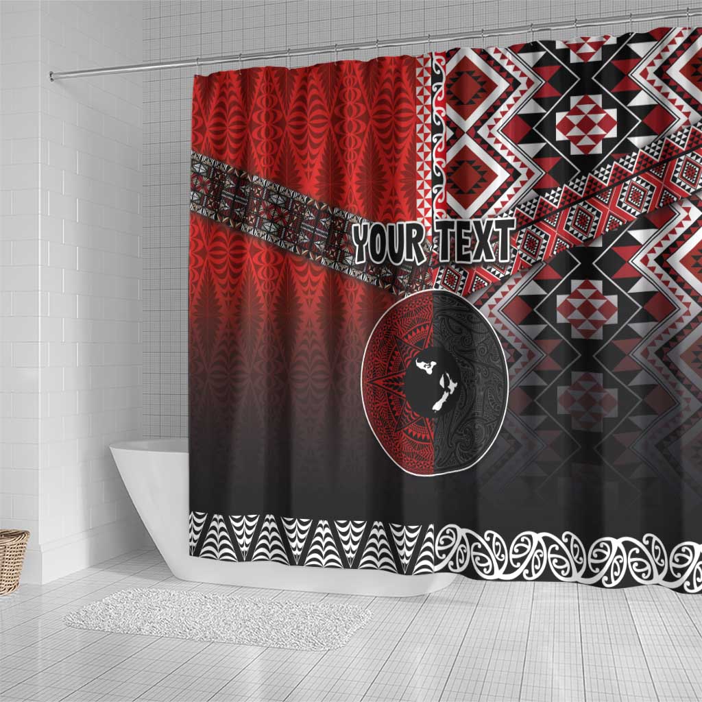 Personalised Aotearoa and Tonga Together Shower Curtain Manaia and Tongan Tribal Cross - Taniko and Ngatu Art Tattoo LT03 - Polynesian Pride