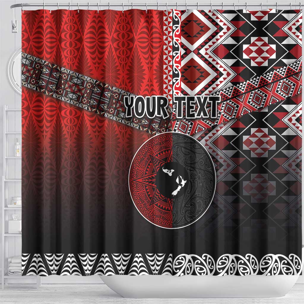 Personalised Aotearoa and Tonga Together Shower Curtain Manaia and Tongan Tribal Cross - Taniko and Ngatu Art Tattoo LT03 - Polynesian Pride