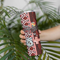 Personalised Aotearoa and Tonga Together Skinny Tumbler Manaia and Tongan Tribal Cross - Taniko and Ngatu Art Tattoo