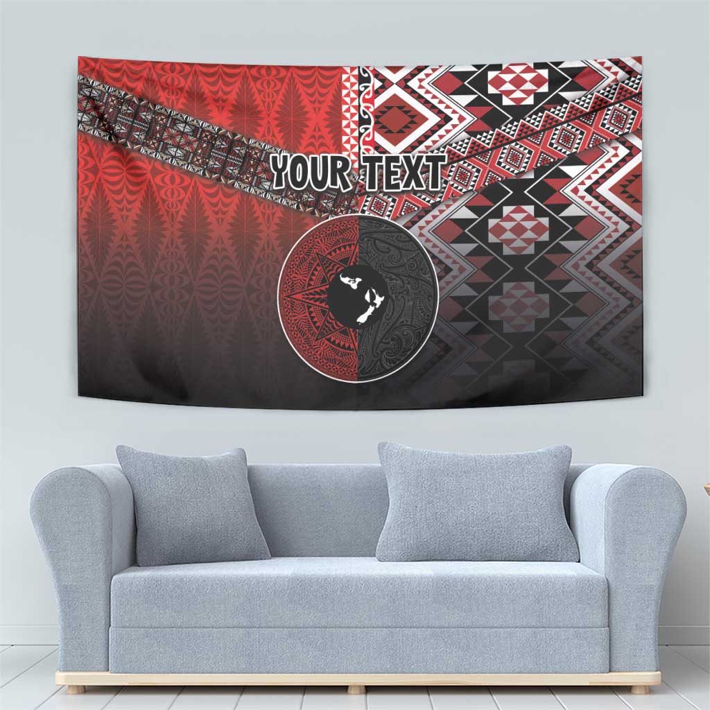 Personalised Aotearoa and Tonga Together Tapestry Manaia and Tongan Tribal Cross - Taniko and Ngatu Art Tattoo LT03 - Polynesian Pride