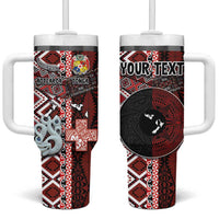 Personalised Aotearoa and Tonga Together Tumbler With Handle Manaia and Tongan Tribal Cross - Taniko and Ngatu Art Tattoo LT03 One Size: 40 oz Red - Polynesian Pride