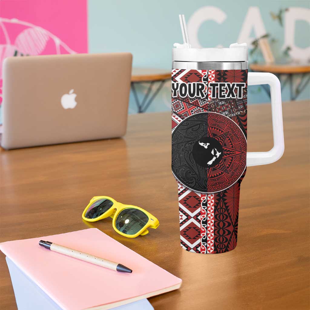 Personalised Aotearoa and Tonga Together Tumbler With Handle Manaia and Tongan Tribal Cross - Taniko and Ngatu Art Tattoo LT03 - Polynesian Pride