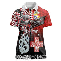 Personalised Aotearoa and Tonga Together Women Polo Shirt Manaia and Tongan Tribal Cross - Taniko and Ngatu Art Tattoo LT03 Female Red - Polynesian Pride