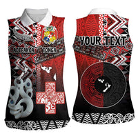 Personalised Aotearoa and Tonga Together Women Sleeveless Polo Shirt Manaia and Tongan Tribal Cross - Taniko and Ngatu Art Tattoo LT03 - Polynesian Pride