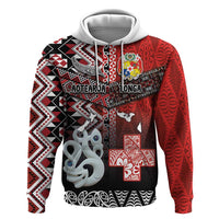 Personalised Aotearoa and Tonga Together Zip Hoodie Manaia and Tongan Tribal Cross - Taniko and Ngatu Art Tattoo