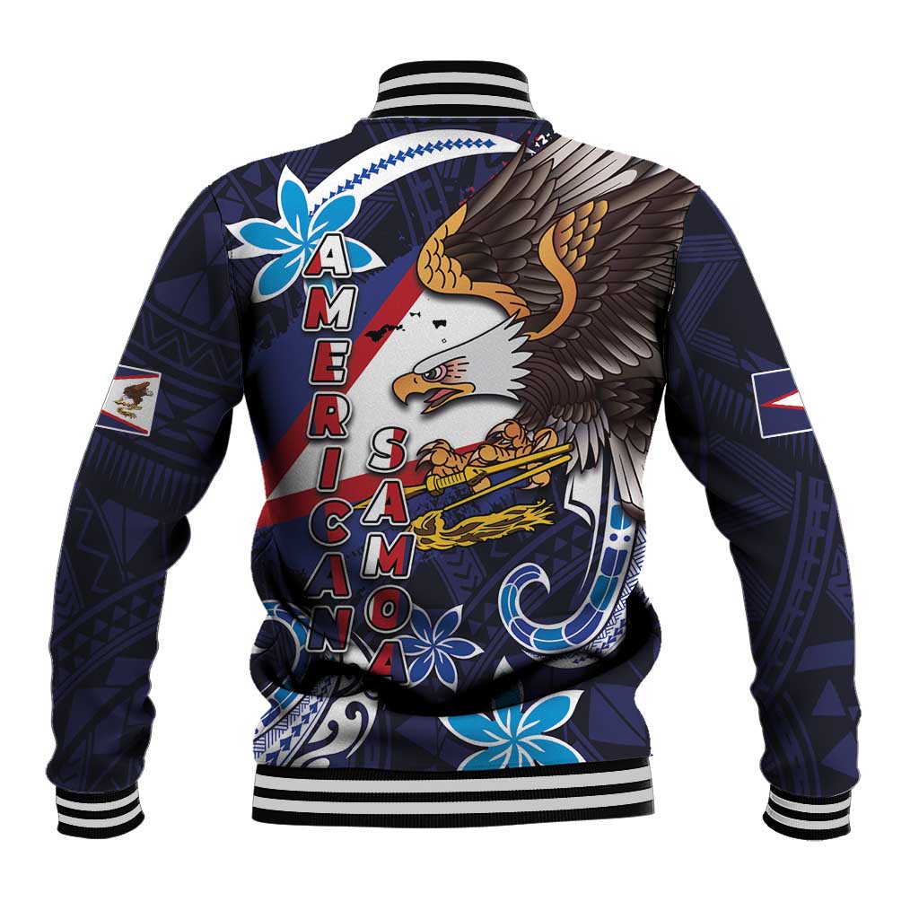 American Samoa Flag Day Baseball Jacket Bald Eagle with Uatogi and Fue - Polynesian and Floral Tribal Tattoo