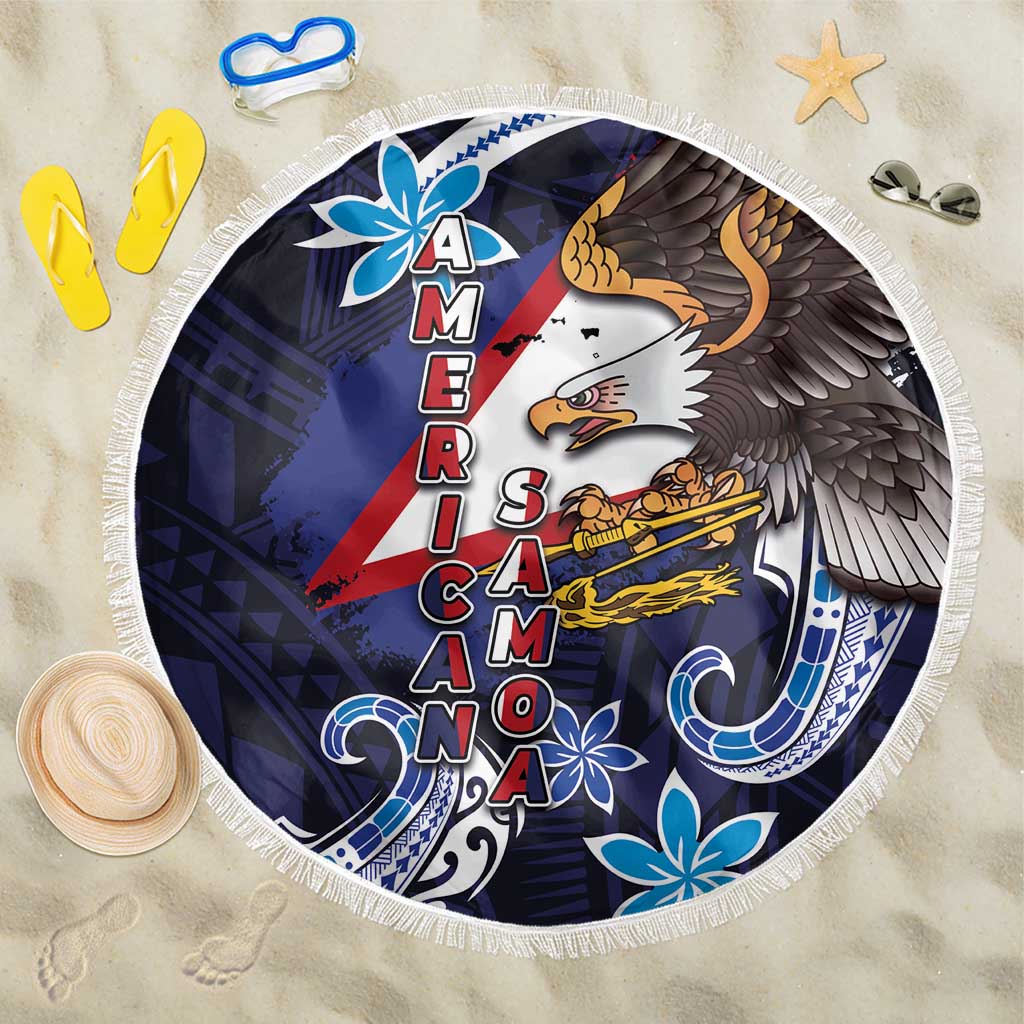 American Samoa Flag Day Beach Blanket Bald Eagle with Uatogi and Fue - Polynesian and Floral Tribal Tattoo
