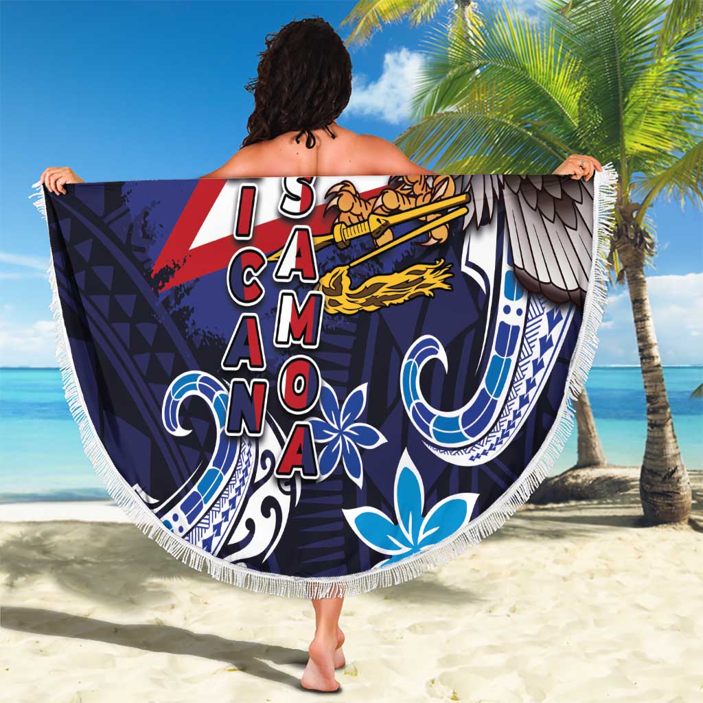 American Samoa Flag Day Beach Blanket Bald Eagle with Uatogi and Fue - Polynesian and Floral Tribal Tattoo