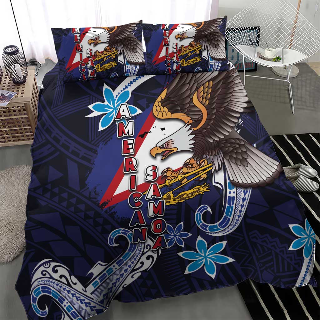 American Samoa Flag Day Bedding Set Bald Eagle with Uatogi and Fue - Polynesian and Floral Tribal Tattoo