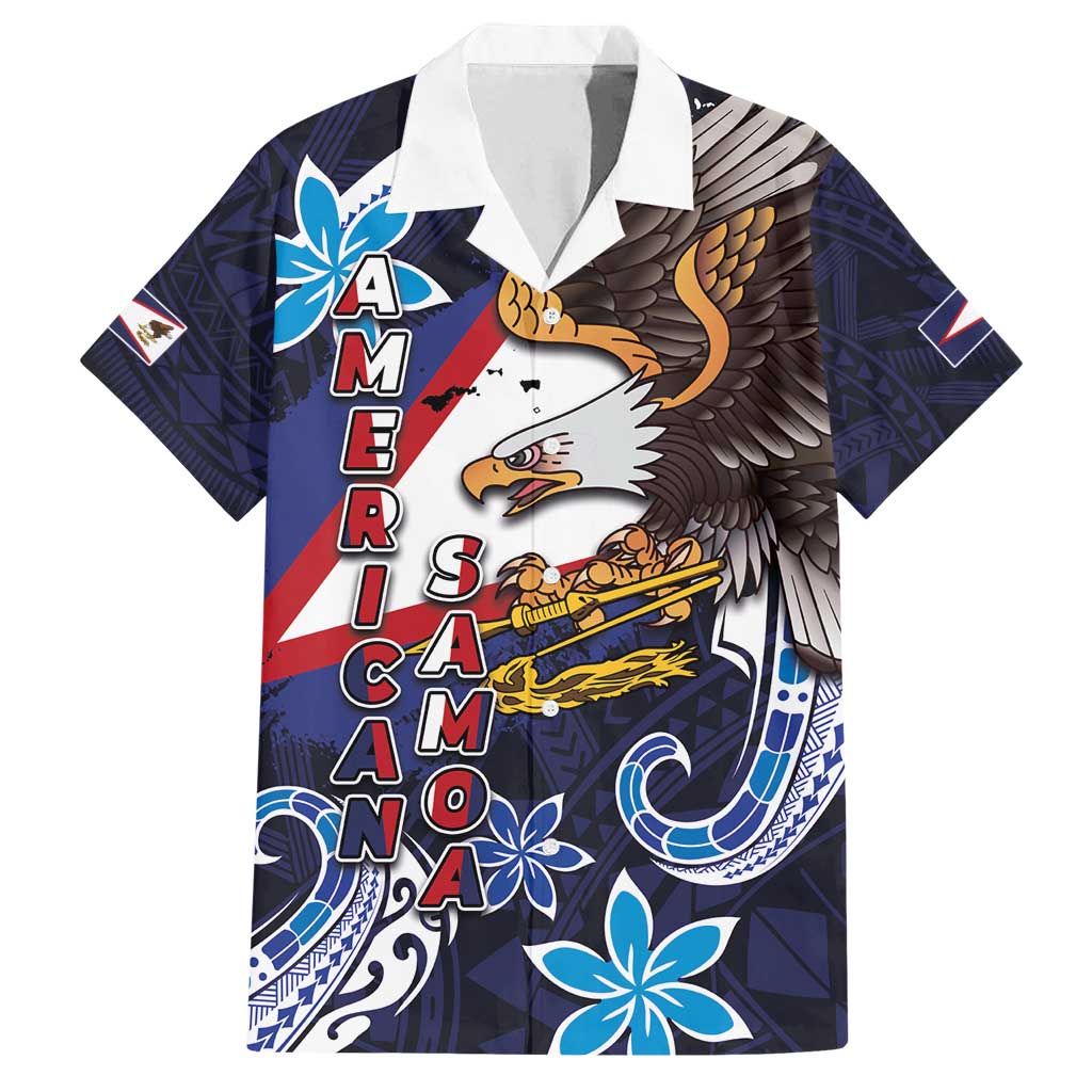 American Samoa Flag Day Family Matching Long Sleeve Bodycon Dress and Hawaiian Shirt Bald Eagle with Uatogi and Fue - Polynesian and Floral Tribal Tattoo LT03 Dad's Shirt - Short Sleeve Navy - Polynesian Pride