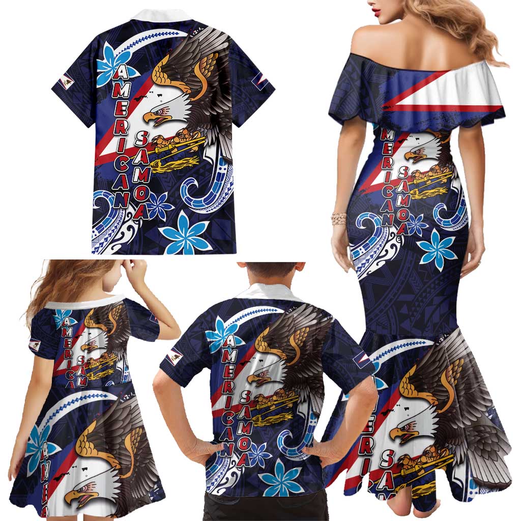 American Samoa Flag Day Family Matching Mermaid Dress and Hawaiian Shirt Bald Eagle with Uatogi and Fue - Polynesian and Floral Tribal Tattoo LT03 - Polynesian Pride