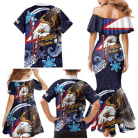 American Samoa Flag Day Family Matching Mermaid Dress and Hawaiian Shirt Bald Eagle with Uatogi and Fue - Polynesian and Floral Tribal Tattoo LT03 - Polynesian Pride