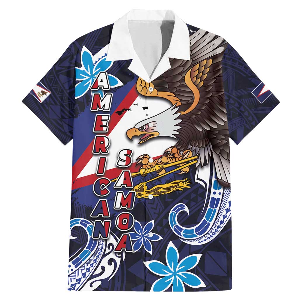 American Samoa Flag Day Family Matching Mermaid Dress and Hawaiian Shirt Bald Eagle with Uatogi and Fue - Polynesian and Floral Tribal Tattoo LT03 Dad's Shirt - Short Sleeve Navy - Polynesian Pride