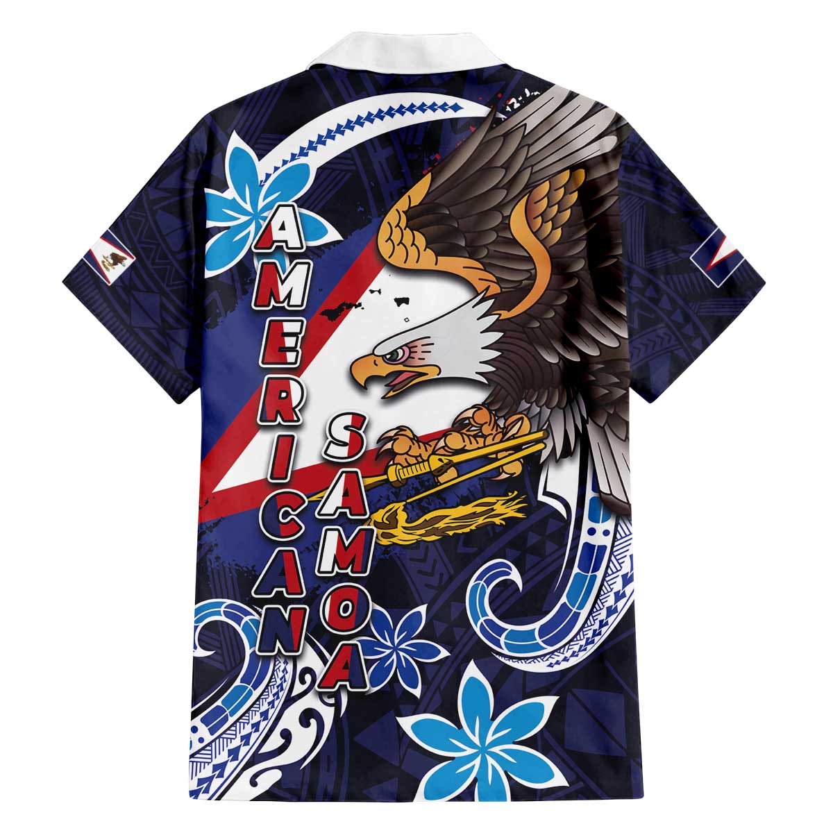 American Samoa Flag Day Family Matching Off The Shoulder Long Sleeve Dress and Hawaiian Shirt Bald Eagle with Uatogi and Fue - Polynesian and Floral Tribal Tattoo LT03 - Polynesian Pride