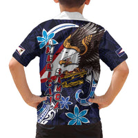 American Samoa Flag Day Family Matching Off Shoulder Maxi Dress and Hawaiian Shirt Bald Eagle with Uatogi and Fue - Polynesian and Floral Tribal Tattoo LT03 - Polynesian Pride