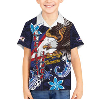 American Samoa Flag Day Family Matching Off Shoulder Maxi Dress and Hawaiian Shirt Bald Eagle with Uatogi and Fue - Polynesian and Floral Tribal Tattoo LT03 Son's Shirt Navy - Polynesian Pride