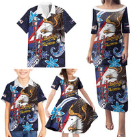 American Samoa Flag Day Family Matching Puletasi and Hawaiian Shirt Bald Eagle with Uatogi and Fue - Polynesian and Floral Tribal Tattoo LT03 - Polynesian Pride