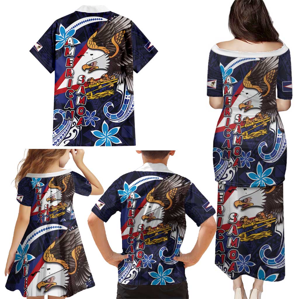 American Samoa Flag Day Family Matching Puletasi and Hawaiian Shirt Bald Eagle with Uatogi and Fue - Polynesian and Floral Tribal Tattoo LT03 - Polynesian Pride
