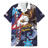 American Samoa Flag Day Family Matching Puletasi and Hawaiian Shirt Bald Eagle with Uatogi and Fue - Polynesian and Floral Tribal Tattoo LT03 Dad's Shirt - Short Sleeve Navy - Polynesian Pride