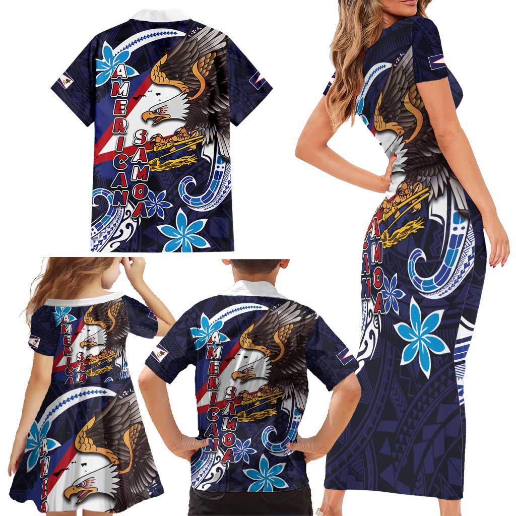 American Samoa Flag Day Family Matching Short Sleeve Bodycon Dress and Hawaiian Shirt Bald Eagle with Uatogi and Fue - Polynesian and Floral Tribal Tattoo LT03 - Polynesian Pride