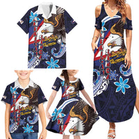 American Samoa Flag Day Family Matching Summer Maxi Dress and Hawaiian Shirt Bald Eagle with Uatogi and Fue - Polynesian and Floral Tribal Tattoo LT03 - Polynesian Pride