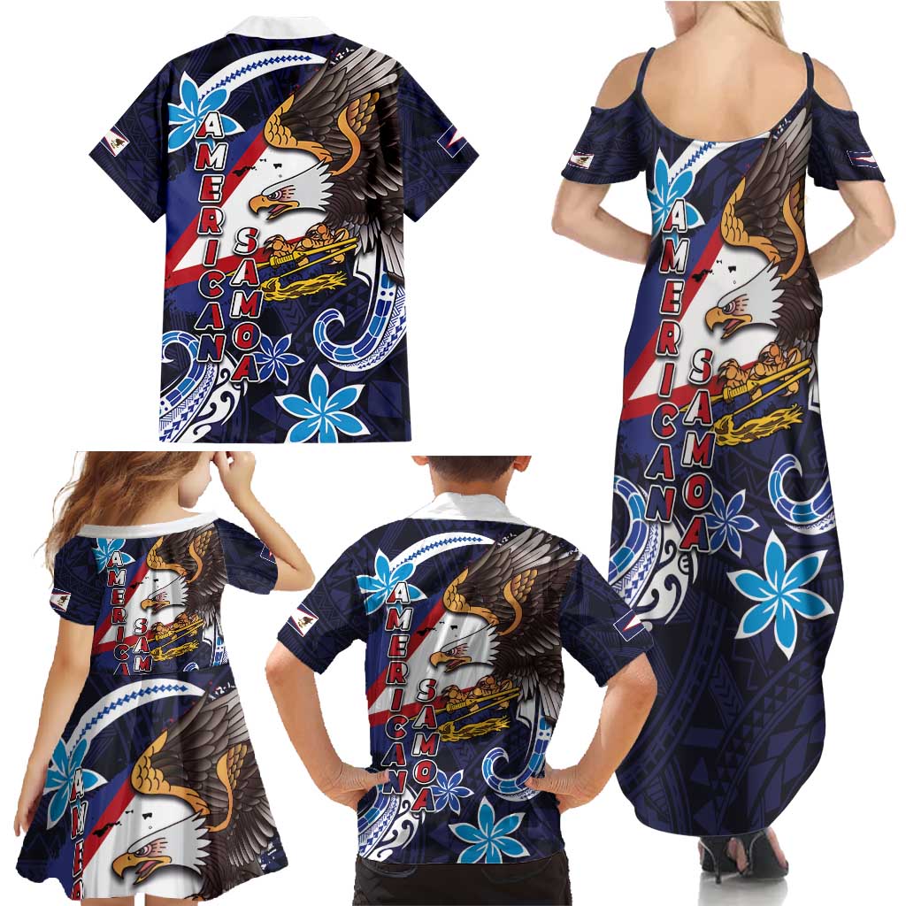 American Samoa Flag Day Family Matching Summer Maxi Dress and Hawaiian Shirt Bald Eagle with Uatogi and Fue - Polynesian and Floral Tribal Tattoo LT03 - Polynesian Pride