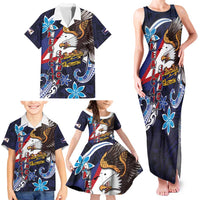 American Samoa Flag Day Family Matching Tank Maxi Dress and Hawaiian Shirt Bald Eagle with Uatogi and Fue - Polynesian and Floral Tribal Tattoo LT03 - Polynesian Pride
