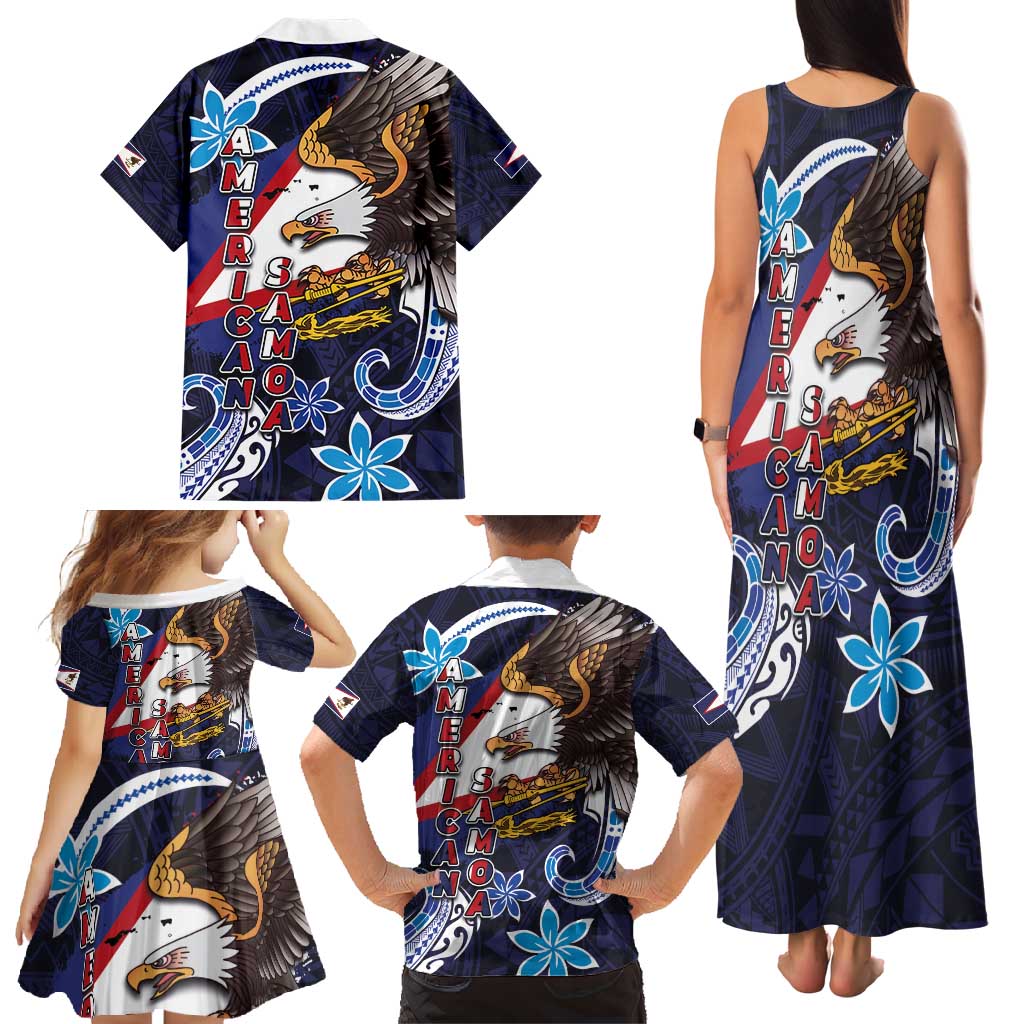 American Samoa Flag Day Family Matching Tank Maxi Dress and Hawaiian Shirt Bald Eagle with Uatogi and Fue - Polynesian and Floral Tribal Tattoo LT03 - Polynesian Pride