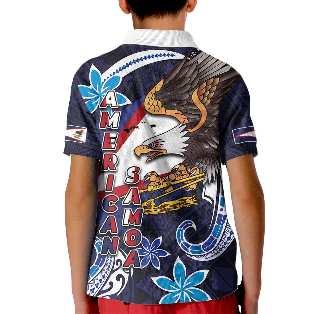 American Samoa Flag Day Kid Polo Shirt Bald Eagle with Uatogi and Fue - Polynesian and Floral Tribal Tattoo