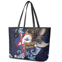 American Samoa Flag Day Leather Tote Bag Bald Eagle with Uatogi and Fue - Polynesian and Floral Tribal Tattoo