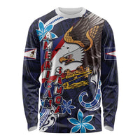 American Samoa Flag Day Long Sleeve Shirt Bald Eagle with Uatogi and Fue - Polynesian and Floral Tribal Tattoo