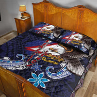 American Samoa Flag Day Quilt Bed Set Bald Eagle with Uatogi and Fue - Polynesian and Floral Tribal Tattoo