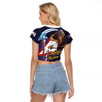 American Samoa Flag Day Raglan Cropped T Shirt Bald Eagle with Uatogi and Fue - Polynesian and Floral Tribal Tattoo