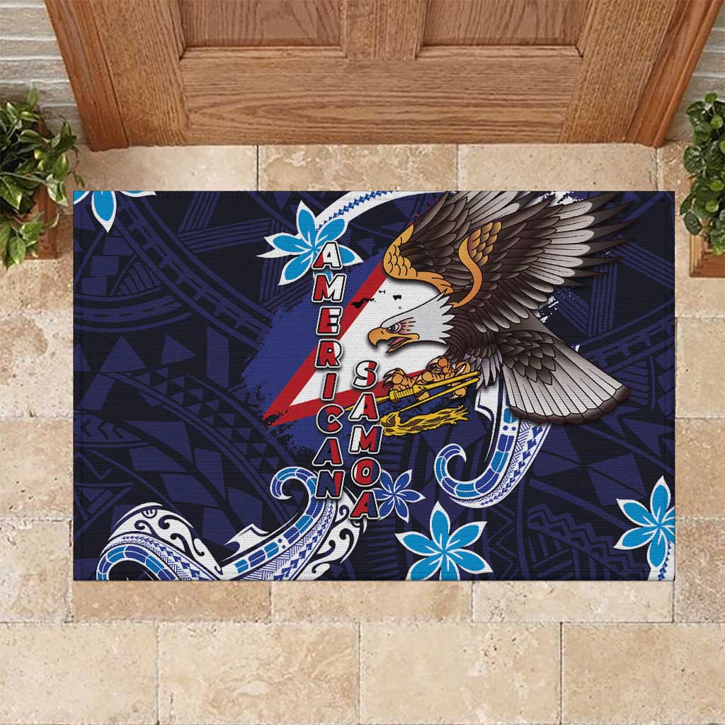 American Samoa Flag Day Rubber Doormat Bald Eagle with Uatogi and Fue - Polynesian and Floral Tribal Tattoo