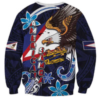 American Samoa Flag Day Sweatshirt Bald Eagle with Uatogi and Fue - Polynesian and Floral Tribal Tattoo
