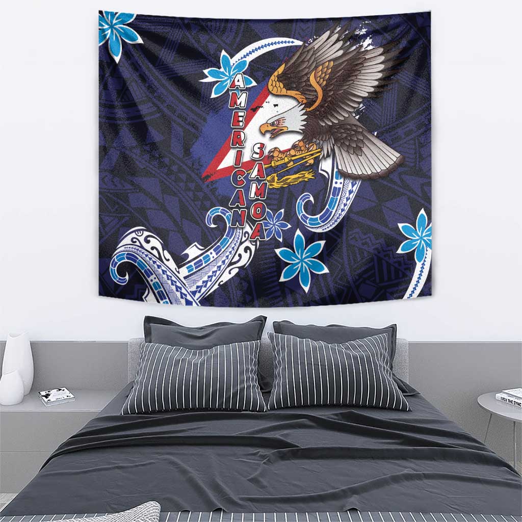 American Samoa Flag Day Tapestry Bald Eagle with Uatogi and Fue - Polynesian and Floral Tribal Tattoo LT03 - Polynesian Pride