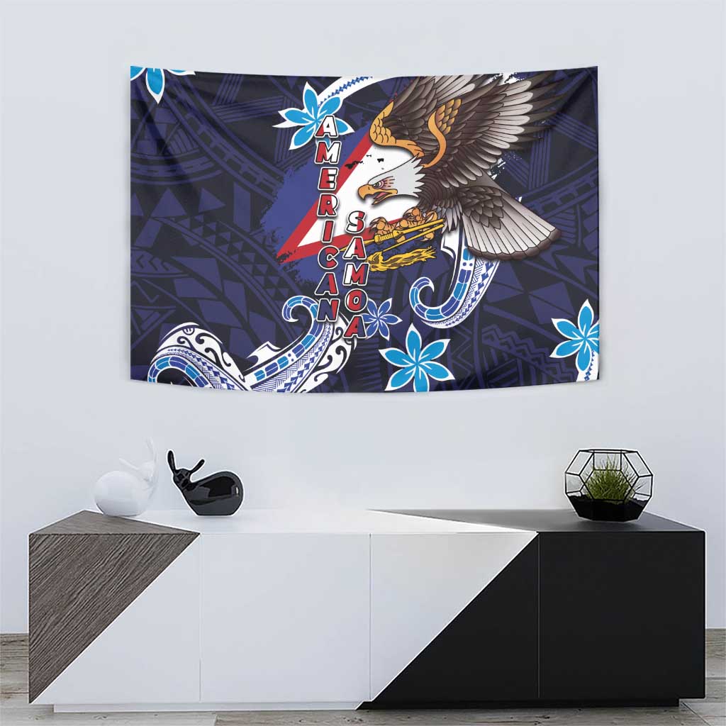 American Samoa Flag Day Tapestry Bald Eagle with Uatogi and Fue - Polynesian and Floral Tribal Tattoo LT03 - Polynesian Pride