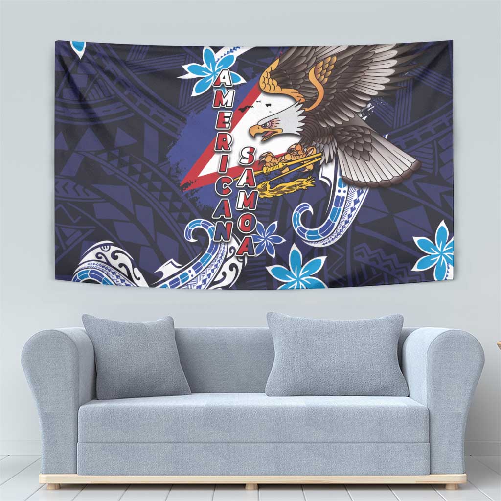 American Samoa Flag Day Tapestry Bald Eagle with Uatogi and Fue - Polynesian and Floral Tribal Tattoo LT03 - Polynesian Pride