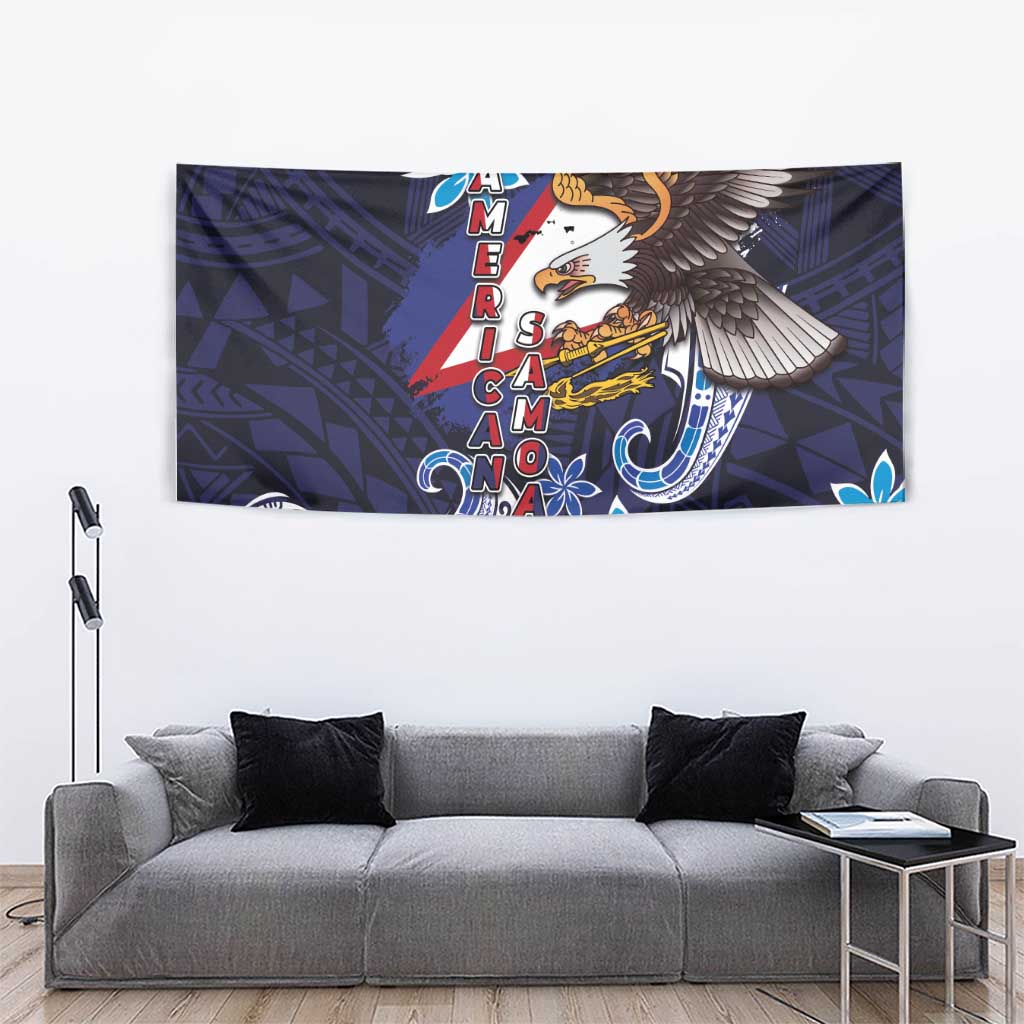 American Samoa Flag Day Tapestry Bald Eagle with Uatogi and Fue - Polynesian and Floral Tribal Tattoo LT03 - Polynesian Pride