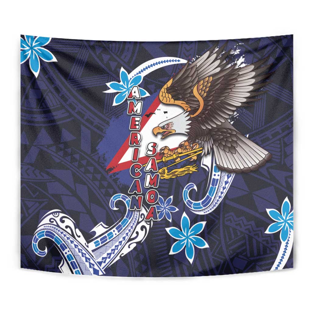 American Samoa Flag Day Tapestry Bald Eagle with Uatogi and Fue - Polynesian and Floral Tribal Tattoo LT03 - Polynesian Pride