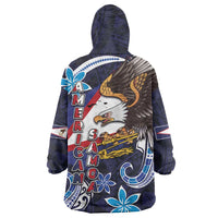 American Samoa Flag Day Wearable Blanket Hoodie Bald Eagle with Uatogi and Fue - Polynesian and Floral Tribal Tattoo