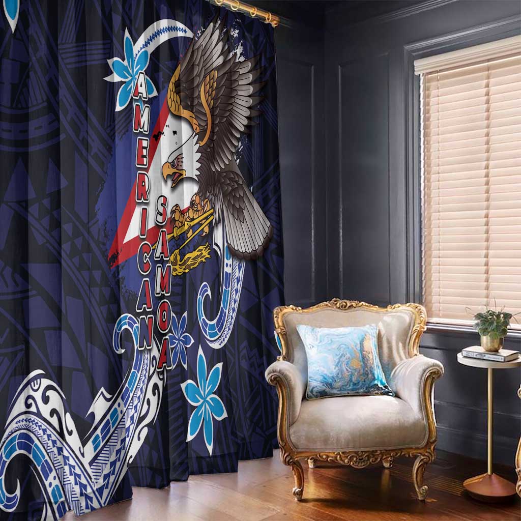 American Samoa Flag Day Window Curtain Bald Eagle with Uatogi and Fue - Polynesian and Floral Tribal Tattoo
