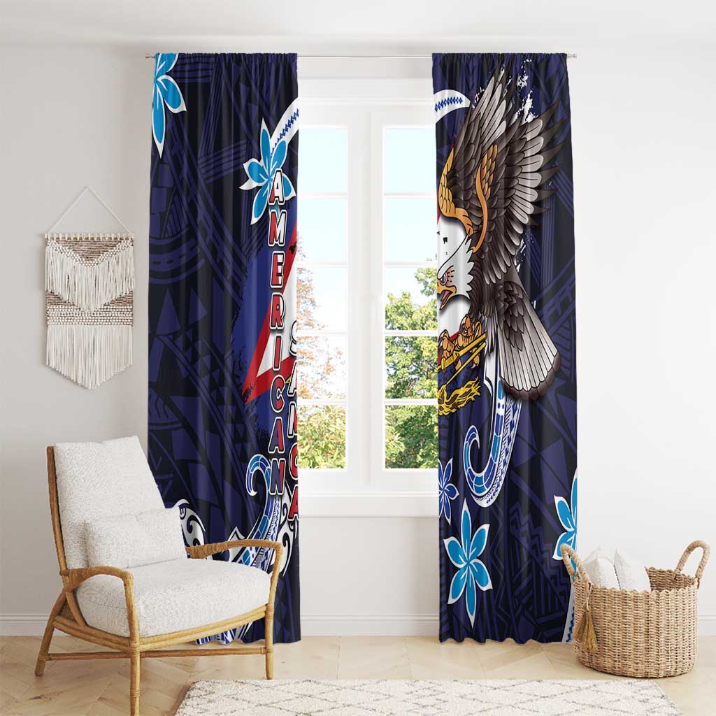 American Samoa Flag Day Window Curtain Bald Eagle with Uatogi and Fue - Polynesian and Floral Tribal Tattoo