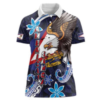 American Samoa Flag Day Women Polo Shirt Bald Eagle with Uatogi and Fue - Polynesian and Floral Tribal Tattoo LT03 Female Navy - Polynesian Pride