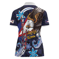 American Samoa Flag Day Women Polo Shirt Bald Eagle with Uatogi and Fue - Polynesian and Floral Tribal Tattoo LT03 - Polynesian Pride