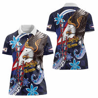 American Samoa Flag Day Women Polo Shirt Bald Eagle with Uatogi and Fue - Polynesian and Floral Tribal Tattoo LT03 - Polynesian Pride