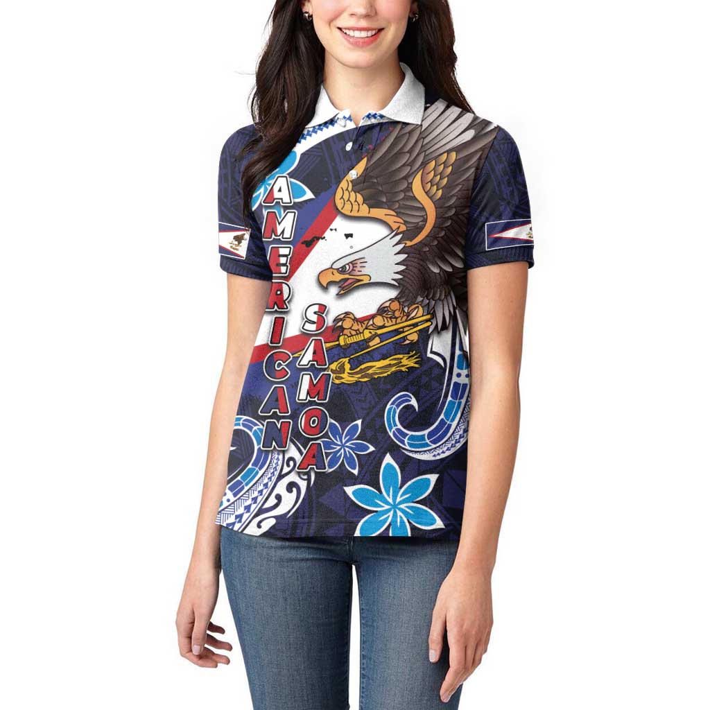 American Samoa Flag Day Women Polo Shirt Bald Eagle with Uatogi and Fue - Polynesian and Floral Tribal Tattoo LT03 - Polynesian Pride