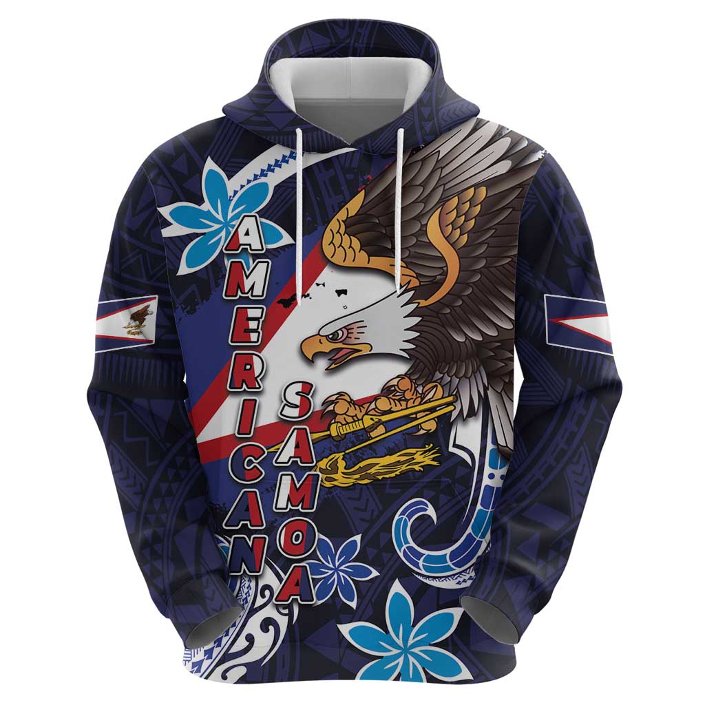 American Samoa Flag Day Zip Hoodie Bald Eagle with Uatogi and Fue - Polynesian and Floral Tribal Tattoo
