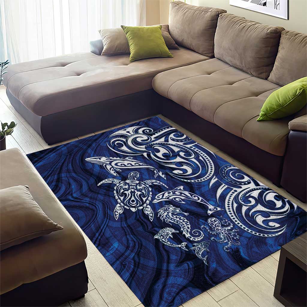 New Zealand Connecting with Seas Area Rug Maori Tribal and Sea Animals Tattoo - White Glass Style LT03 - Polynesian Pride